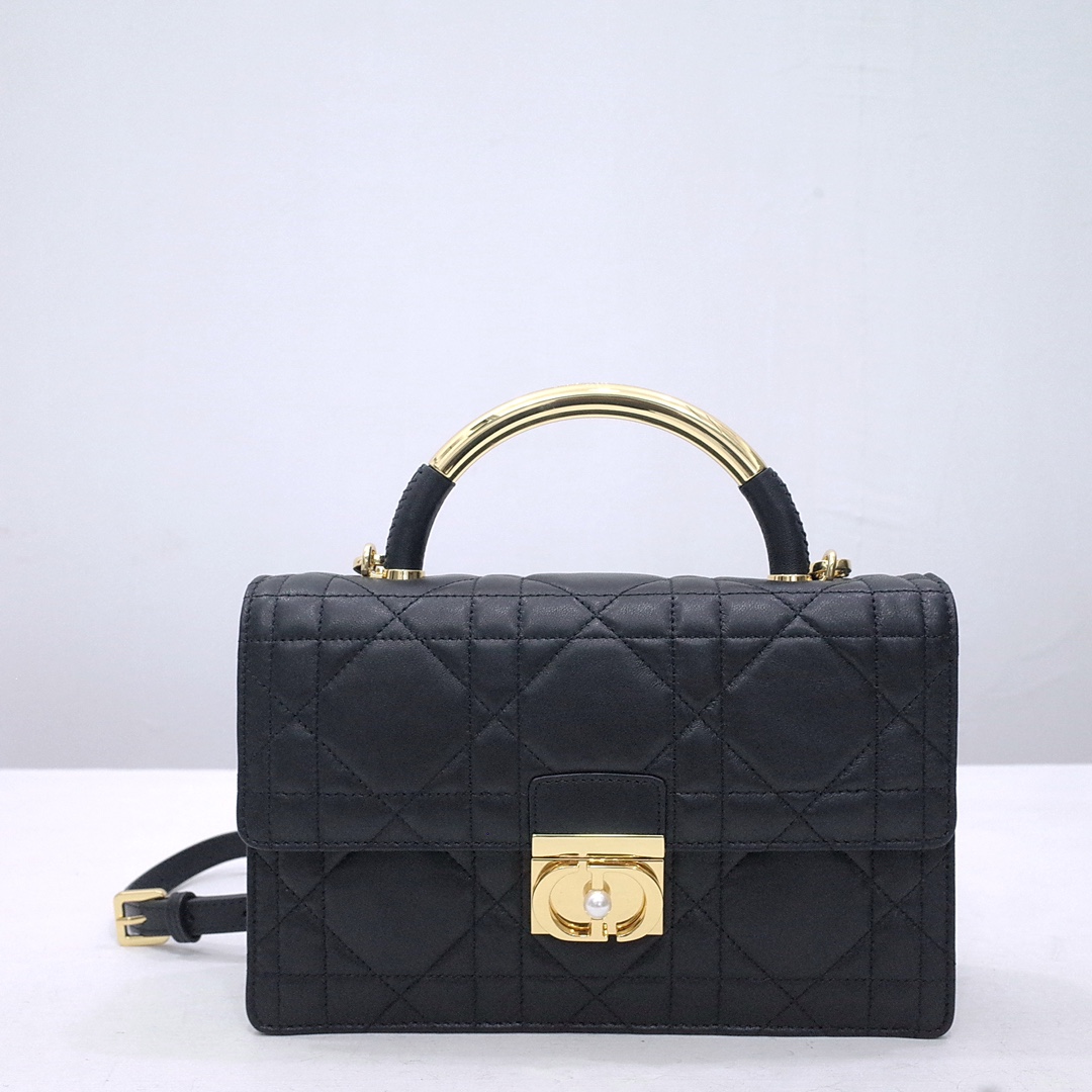 Medium Dior Ange Bag Black Macrocannage Lambskin